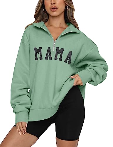 QLIPIN Mama Sweatshirt Women Mom Life Zip Up Pullover Lapel Half